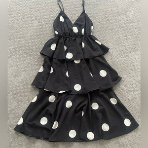 OPT tiered flamenco dress with white polka dots